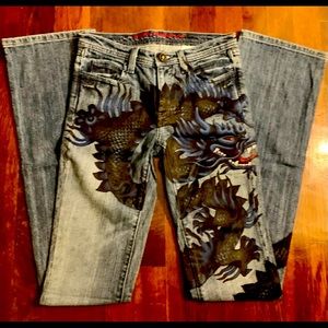 Designer Jeans Silk Screen Dragon- Bitch Elegance